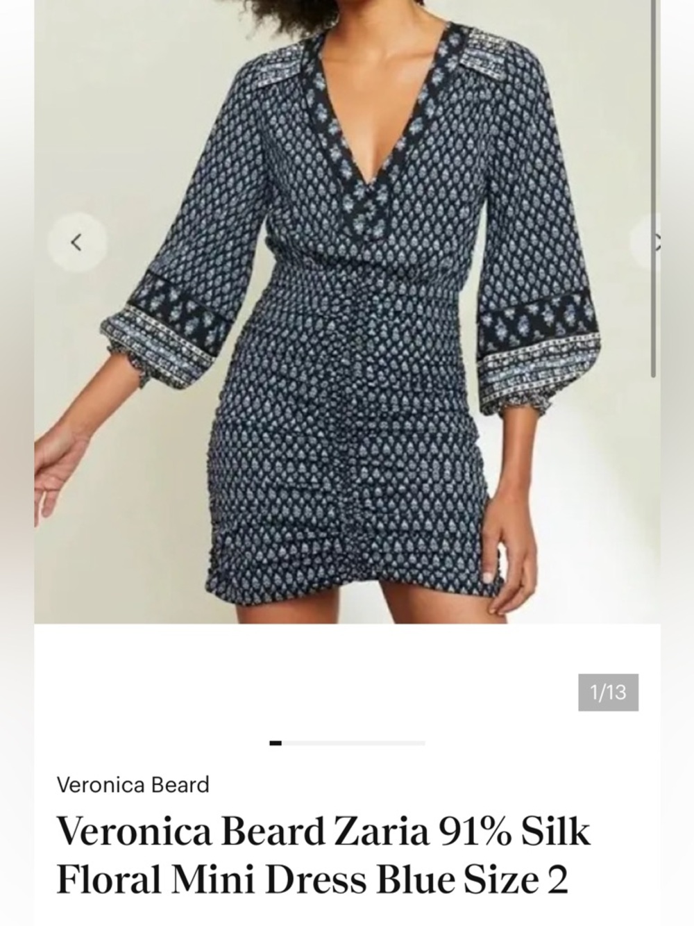 Veronica Beard Zaria Long Sleeve Minidress in Black Multi, Size 2 , EUC